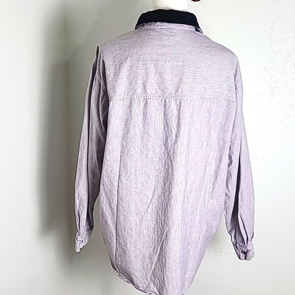 Holiday Shirt, Blue Pinstripe, Navy Collar, Red & Green Holly Accents, Size XL - Picture 7 of 8